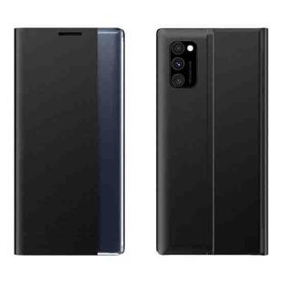 For Galaxy M30s Side Display Magnetic Horizontal Flip Plain Texture Cloth + PC Case with Holder & Sleep / Wake-up Function(Black)