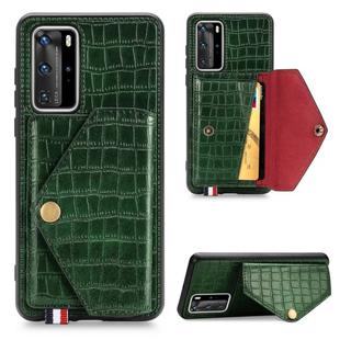 For Huawei P40 Pro Crocodile Pattern Envelope Card Package Phone Case With Magnet And Bracket Function(Green)