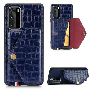 For Huawei P40 Pro Crocodile Pattern Envelope Card Package Phone Case With Magnet And Bracket Function(Blue)