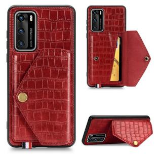 For Huawei P40 Crocodile Pattern Envelope Card Package Phone Case With Magnet And Bracket Function(Red)