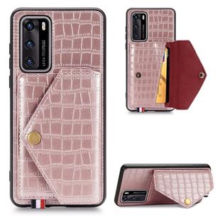 For Huawei P40 Crocodile Pattern Envelope Card Package Phone Case With Magnet And Bracket Function(Rose Gold)