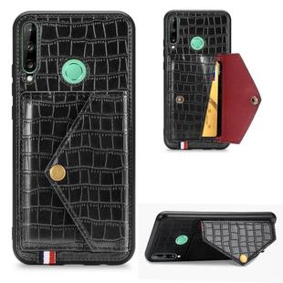For Huawei Y7P/P40 Lite E Crocodile Pattern Envelope Card Package Phone Case With Magnet And Bracket Function(Black)