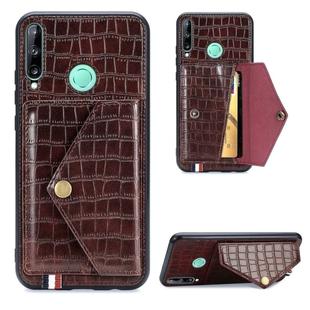 For Huawei Y7P/P40 Lite E Crocodile Pattern Envelope Card Package Phone Case With Magnet And Bracket Function(Brown)