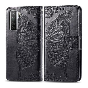 For Huawei Nova 7 SE/P40 Lite 5G Butterfly Love Flower Embossed Horizontal Flip Leather Case with Bracket / Card Slot / Wallet / Lanyard(Black)