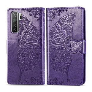 For Huawei Nova 7 SE/P40 Lite 5G Butterfly Love Flower Embossed Horizontal Flip Leather Case with Bracket / Card Slot / Wallet / Lanyard(Dark Purple)