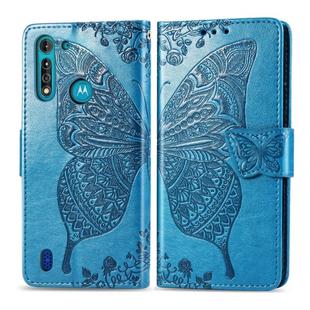 For Moto G8 Power Lite Butterfly Love Flower Embossed Horizontal Flip Leather Case with Bracket / Card Slot / Wallet / Lanyard(Blue)