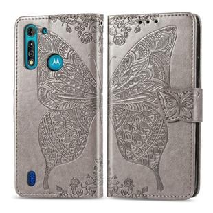 For Moto G8 Power Lite Butterfly Love Flower Embossed Horizontal Flip Leather Case with Bracket / Card Slot / Wallet / Lanyard(Gray)