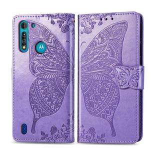 For Moto G8 Power Lite Butterfly Love Flower Embossed Horizontal Flip Leather Case with Bracket / Card Slot / Wallet / Lanyard(Light Purple)