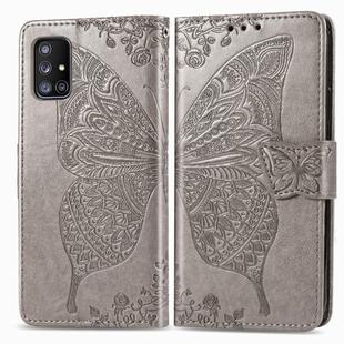 For Galaxy A51 5G Butterfly Love Flower Embossed Horizontal Flip Leather Case with Bracket / Card Slot / Wallet / Lanyard(Gray)
