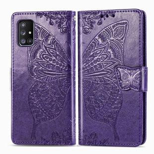 For Galaxy A51 5G Butterfly Love Flower Embossed Horizontal Flip Leather Case with Bracket / Card Slot / Wallet / Lanyard(Dark Purple)
