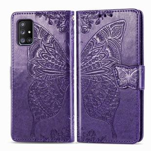 For Galaxy A71 5G Butterfly Love Flower Embossed Horizontal Flip Leather Case with Bracket / Card Slot / Wallet / Lanyard(Dark Purple)