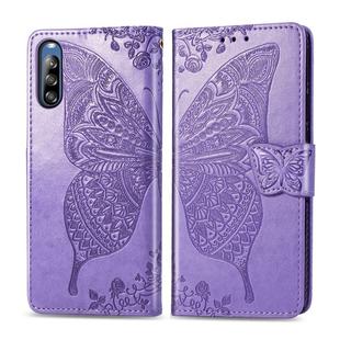 For Sony Xperia L4 Butterfly Love Flower Embossed Horizontal Flip Leather Case with Bracket / Card Slot / Wallet / Lanyard(Light Purple)
