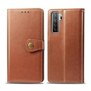 For Huawei Nova 7 SE/P40 Lite 5G Retro Solid Color Leather Buckle Phone Case with Lanyard & Photo Frame & Card Slot & Wallet & Stand Function(Brown)