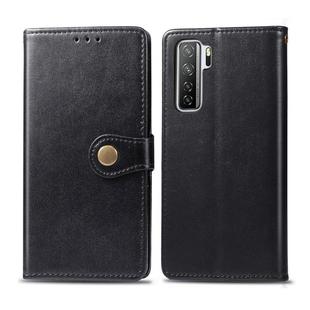 For Huawei Nova 7 SE/P40 Lite 5G Retro Solid Color Leather Buckle Phone Case with Lanyard & Photo Frame & Card Slot & Wallet & Stand Function(Black)