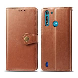 For Moto G8 Power Lite Retro Solid Color Leather Buckle Phone Case with Lanyard & Photo Frame & Card Slot & Wallet & Stand Function(Brown)