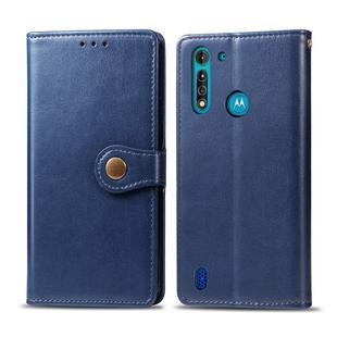 For Moto G8 Power Lite Retro Solid Color Leather Buckle Phone Case with Lanyard & Photo Frame & Card Slot & Wallet & Stand Function(Blue)