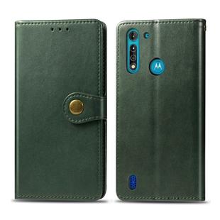 For Moto G8 Power Lite Retro Solid Color Leather Buckle Phone Case with Lanyard & Photo Frame & Card Slot & Wallet & Stand Function(Green)