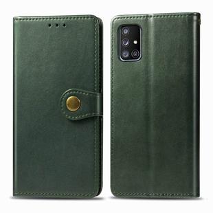 For Galaxy A71 5G Retro Solid Color Leather Buckle Phone Case with Lanyard & Photo Frame & Card Slot & Wallet & Stand Function(Green)