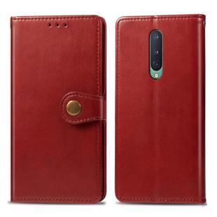 For OnePlus 8 Retro Solid Color Leather Buckle Phone Case with Lanyard & Photo Frame & Card Slot & Wallet & Stand Function(Red)