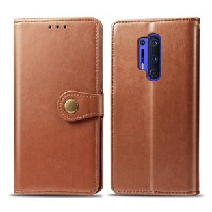 For OnePlus 8 Pro Retro Solid Color Leather Buckle Phone Case with Lanyard & Photo Frame & Card Slot & Wallet & Stand Function(Brown)