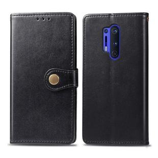 For OnePlus 8 Pro Retro Solid Color Leather Buckle Phone Case with Lanyard & Photo Frame & Card Slot & Wallet & Stand Function(Black)