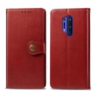 For OnePlus 8 Pro Retro Solid Color Leather Buckle Phone Case with Lanyard & Photo Frame & Card Slot & Wallet & Stand Function(Red)