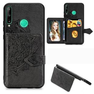 For Huawei P40 Lite E/Y7P Mandala Embossed Magnetic Cloth PU + TPU + PC Case with Holder & Card Slots & Wallet & Photo Frame & Strap(Black)