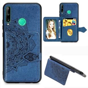 For Huawei P40 Lite E/Y7P Mandala Embossed Magnetic Cloth PU + TPU + PC Case with Holder & Card Slots & Wallet & Photo Frame & Strap(Blue)