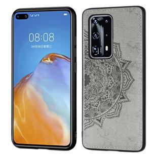 For Huawei P40 Pro+  Mandala Embossed Cloth Cover PC + TPU Mobile Phone Case with Magnetic Function and Hand Strap(Gray)