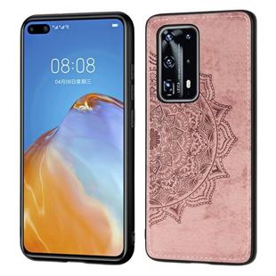 For Huawei P40 Pro+  Mandala Embossed Cloth Cover PC + TPU Mobile Phone Case with Magnetic Function and Hand Strap(Rose Gold)