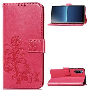 For Sony Xperia L4 Four-leaf Clasp Embossed Buckle Mobile Phone Protection Leather Case with Lanyard & Card Slot & Wallet & Bracket Function(Magenta)