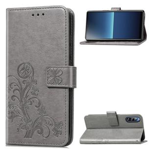 For Sony Xperia L4 Four-leaf Clasp Embossed Buckle Mobile Phone Protection Leather Case with Lanyard & Card Slot & Wallet & Bracket Function(Gray)