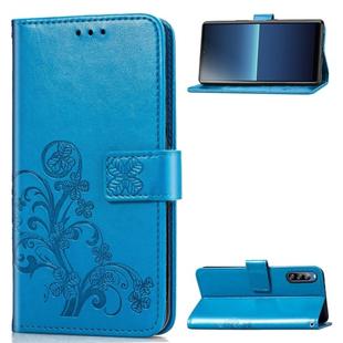 For Sony Xperia L4 Four-leaf Clasp Embossed Buckle Mobile Phone Protection Leather Case with Lanyard & Card Slot & Wallet & Bracket Function(Blue)