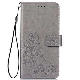 For Huawei Honor 30S Four-leaf Clasp Embossed Buckle Mobile Phone Protection Leather Case with Lanyard & Card Slot & Wallet & Bracket Function(Gray)