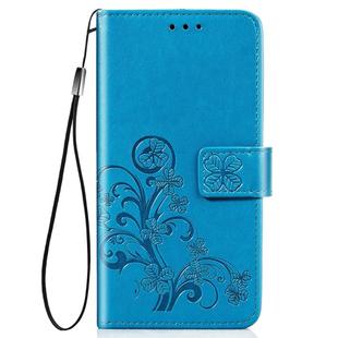 For Huawei Nova 7SE/P40 lite 5G Four-leaf Clasp Embossed Buckle Mobile Phone Protection Leather Case with Lanyard & Card Slot & Wallet & Bracket Function(Blue)