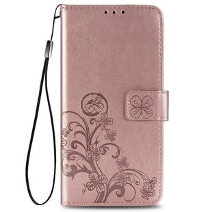 For Galaxy A51 5G Four-leaf Clasp Embossed Buckle Mobile Phone Protection Leather Case with Lanyard & Card Slot & Wallet & Bracket Function(Rose Gold)