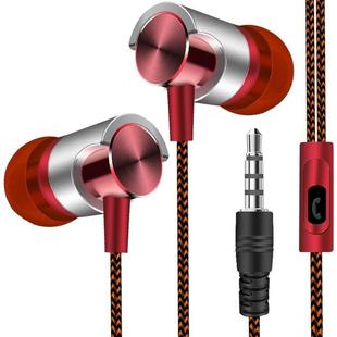 Metal Wired Earphone Super Bass Sound Headphones In-Ear Sport Headset with Mic for Xiaomi Samsung Huawei(Red)