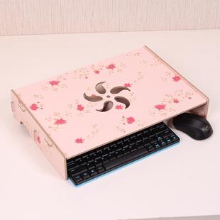 Wood Stand with Keyboard Wiring Slot for Computer Monitor / Laptop(Flower)