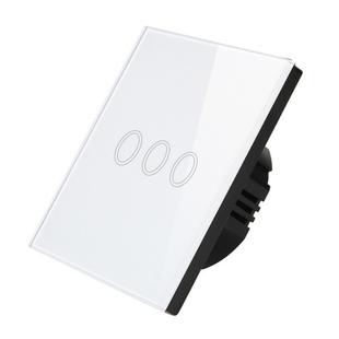 D6-03 86mm Wall Touch Switch, Tempered Glass Panel, 3 Gang 1 Way, EU / UK Standard(White)