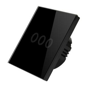 D6-03 86mm Wall Touch Switch, Tempered Glass Panel, 3 Gang 1 Way, EU / UK Standard(Black)