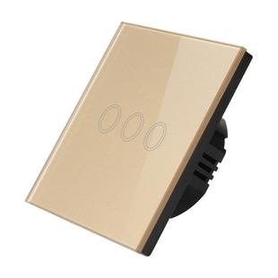 D6-03 86mm Wall Touch Switch, Tempered Glass Panel, 3 Gang 1 Way, EU / UK Standard(Gold)
