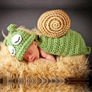 Green Snail White Eyes Newborn Baby Photography Clothes Hand Knitting Hundred Days Baby Photograph Props