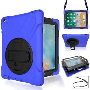 360 Degree Rotation Silicone Protective Cover with Holder and Hand Strap and Long Strap for iPad 9.7 (2017) & (2018)(Blue)