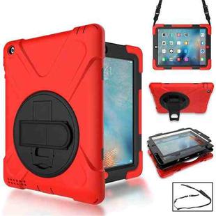 360 Degree Rotation Silicone Protective Cover with Holder and Hand Strap and Long Strap for iPad 2 / 3 / 4(Red)