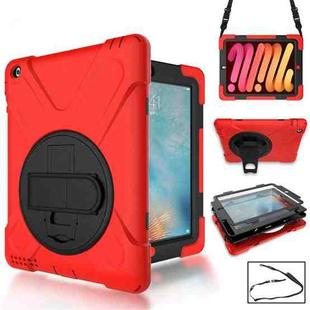 360 Degree Rotation Silicone Protective Cover with Holder and Hand Strap and Long Strap for iPad mini 1 / 2 / 3(Red)