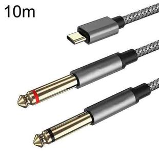 10m Gold Plated Type-C/USB-C Jack to 2 x 6.35mm Male Stereo Audio Cable