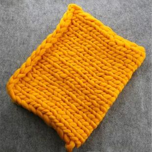 50x50cm New Born Baby Knitted Wool Blanket Newborn Photography Props Chunky Knit Blanket Basket Filler(Yellow)