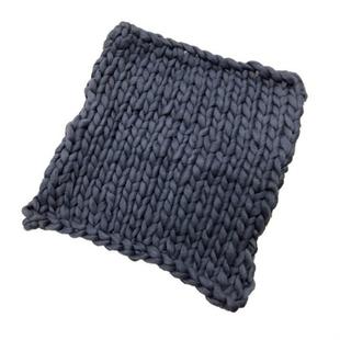 50x50cm New Born Baby Knitted Wool Blanket Newborn Photography Props Chunky Knit Blanket Basket Filler(Dark Blue)
