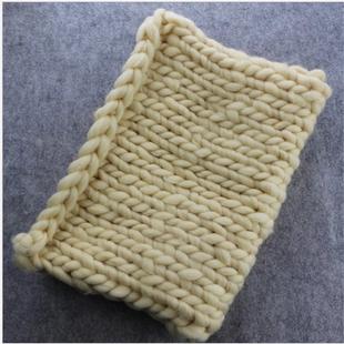 50x50cm New Born Baby Knitted Wool Blanket Newborn Photography Props Chunky Knit Blanket Basket Filler(Beige)