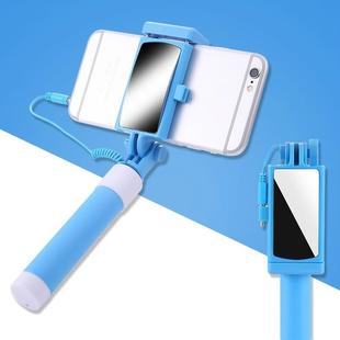 Mini Stainless Steel Folding Remote Control Selfie Stick with Rearview Mirror(Blue)